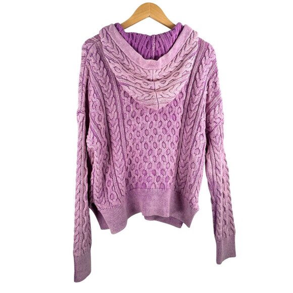 J.Crew Womens Purple Cable Knit Hoodie Sweater 90s Size M - Picture 3 of 6